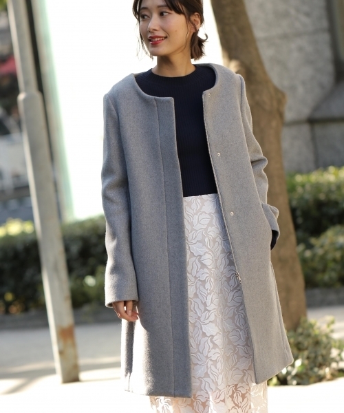 laboratory work（ラボラトリーワーク）の「【ノーカラー】ダブルメルトンコート◆2wayフード付き（ノーカラージャケット・レディース・チャコールグレー/ブラック/グレー/カーキ・MEDIUM）」の3枚目の写真