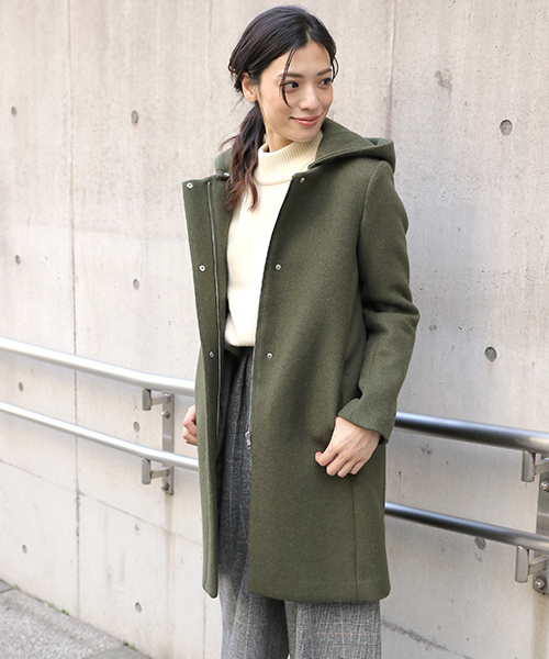 laboratory work（ラボラトリーワーク）の「【ノーカラー】ダブルメルトンコート◆2wayフード付き（ノーカラージャケット・レディース・チャコールグレー/ブラック/グレー/カーキ・MEDIUM）」の4枚目の写真