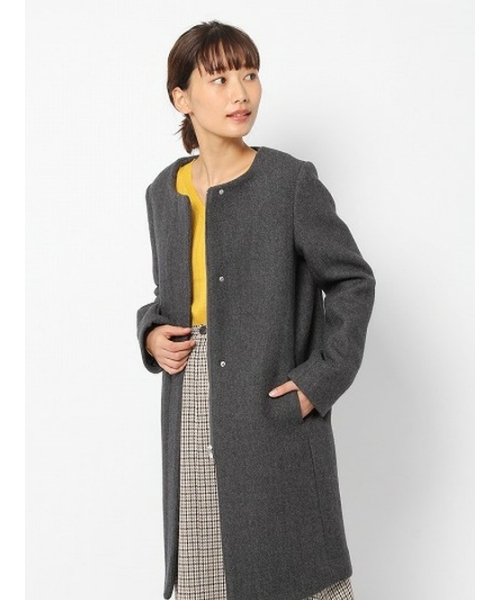 laboratory work（ラボラトリーワーク）の「【ノーカラー】ダブルメルトンコート◆2wayフード付き（ノーカラージャケット・レディース・チャコールグレー/ブラック/グレー/カーキ・MEDIUM）」の2枚目の写真