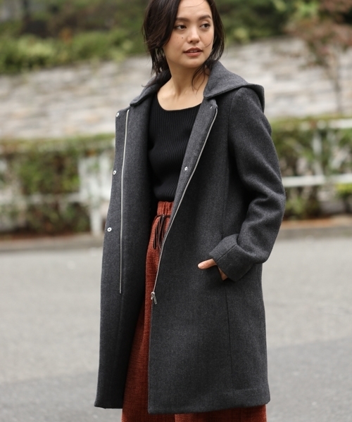 laboratory work（ラボラトリーワーク）の「【ノーカラー】ダブルメルトンコート◆2wayフード付き（ノーカラージャケット・レディース・チャコールグレー/ブラック/グレー/カーキ・MEDIUM）」の21枚目の写真