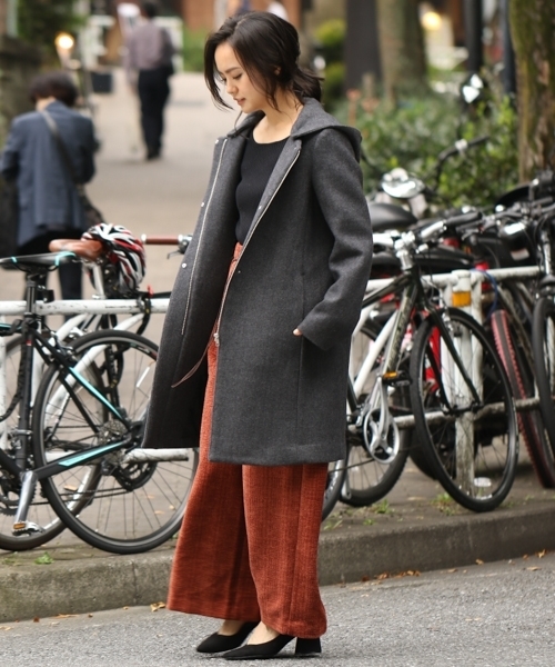 laboratory work（ラボラトリーワーク）の「【ノーカラー】ダブルメルトンコート◆2wayフード付き（ノーカラージャケット・レディース・チャコールグレー/ブラック/グレー/カーキ・MEDIUM）」の22枚目の写真