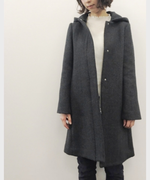 laboratory work（ラボラトリーワーク）の「【ノーカラー】ダブルメルトンコート◆2wayフード付き（ノーカラージャケット・レディース・チャコールグレー/ブラック/グレー/カーキ・MEDIUM）」の5枚目の写真