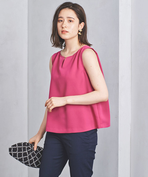 UNITED ARROWS ピンク ノースリーブベスト UNITED ARROWS｜ケーブル ペプラム ノースリーブ ニット ベスト
