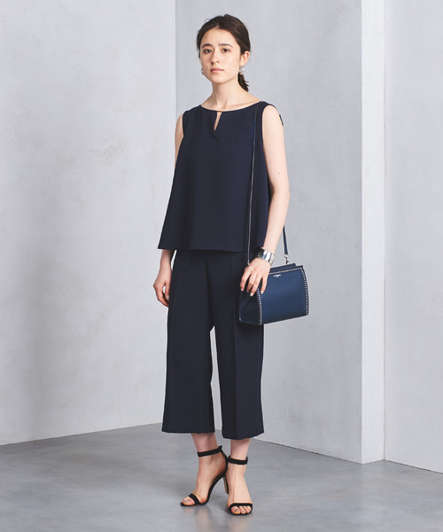 UNITED ARROWS ノースリーブネイビー/水色 リブ バイカラー パイピング ノースリーブカットソー