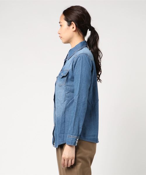 STYLEBLOCK（スタイルブロック）の「長袖デニムシャツ（シャツ/ブラウス・レディース・ライトブルー/ダークブルー・S/M/L/XL/2XL）」の3枚目の写真
