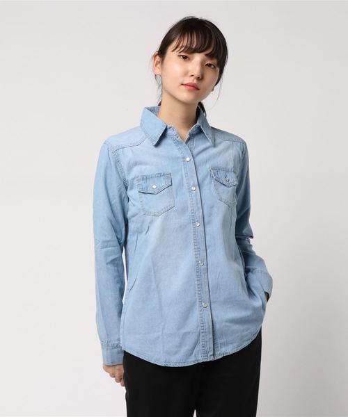 STYLEBLOCK（スタイルブロック）の「長袖デニムシャツ（シャツ/ブラウス・レディース・ライトブルー/ダークブルー・S/M/L/XL/2XL）」の8枚目の写真
