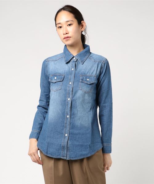 STYLEBLOCK（スタイルブロック）の「長袖デニムシャツ（シャツ/ブラウス・レディース・ライトブルー/ダークブルー・S/M/L/XL/2XL）」の7枚目の写真