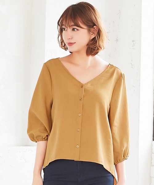 KOBE LETTUCE（コウベレタス）の「前後で着られる2way☆ツイストデザインシャツブラウス＊レディース/トップス[C3355]神戸レタス（シャツ/ブラウス・レディース・オフホワイト/グリーン/ブラック/マスタード・FREE）」の12枚目の写真