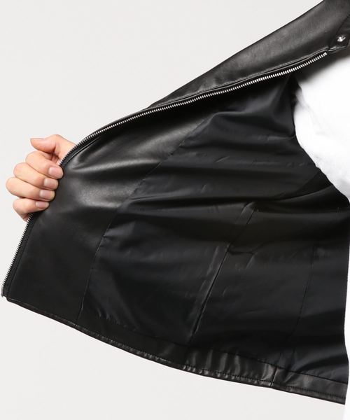 WEGO（ウィゴー）の「WEGO/シングルライダースジャケット（ライダースジャケット・メンズ・ブラック・LARGE/MEDIUM）」の4枚目の写真