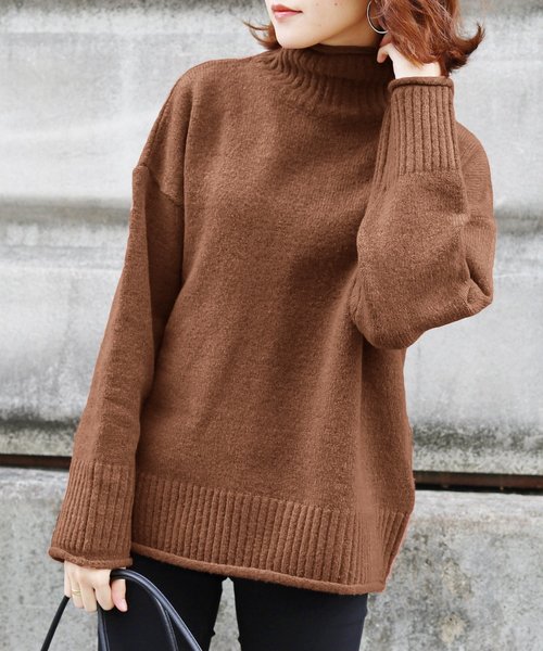 reca（レカ）の「ゆったりボリュームニットトップス（ニット/セーター・レディース・カーキ/ライトブラウン/ベージュ/ダークブラウン・FREE）」の3枚目の写真