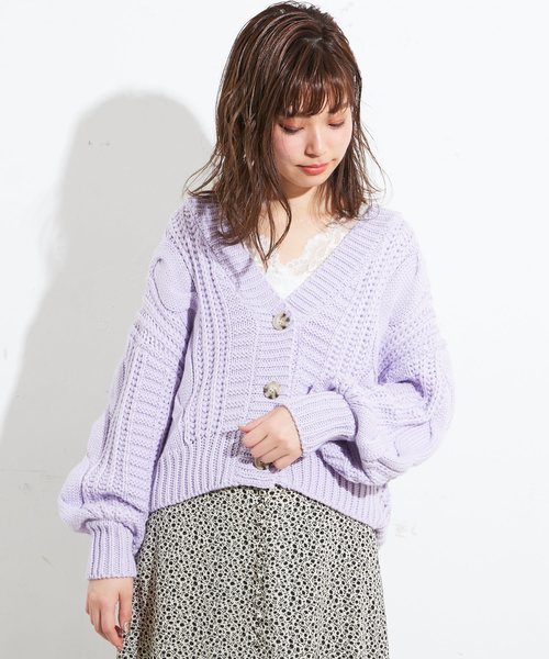 natural couture(ナチュラルクチュール)の「ケーブルショートカーデ(カーディガン/ボレロ・レディース・ベージュ/ブラウン/オフホワイト/オレンジ/ラベンダー・FREE)」の12枚目の写真