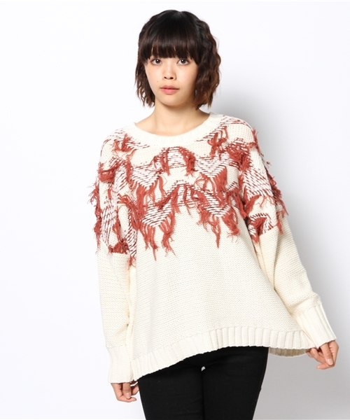 mystic（ミスティック）の「ジグザグヒゲニットP/O（ニット/セーター・レディース・モカ/ブラック/オフホワイト/ミント・ﾌﾘ-）」の2枚目の写真