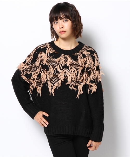 mystic（ミスティック）の「ジグザグヒゲニットP/O（ニット/セーター・レディース・モカ/ブラック/オフホワイト/ミント・ﾌﾘ-）」の3枚目の写真