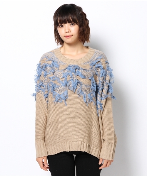 mystic（ミスティック）の「ジグザグヒゲニットP/O（ニット/セーター・レディース・モカ/ブラック/オフホワイト/ミント・ﾌﾘ-）」の5枚目の写真