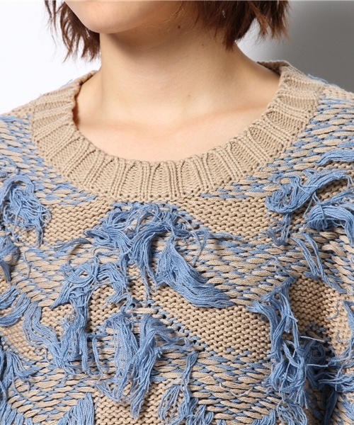 mystic（ミスティック）の「ジグザグヒゲニットP/O（ニット/セーター・レディース・モカ/ブラック/オフホワイト/ミント・ﾌﾘ-）」の11枚目の写真