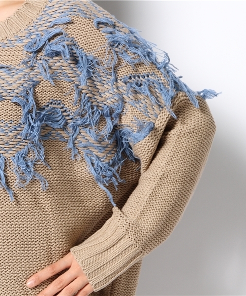 mystic（ミスティック）の「ジグザグヒゲニットP/O（ニット/セーター・レディース・モカ/ブラック/オフホワイト/ミント・ﾌﾘ-）」の8枚目の写真