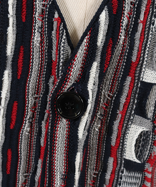 ANGENEHM(アンゲネーム)の「mcg2414-ドルマン変形ストライプカーディガン(カーディガン/ボレロ・メンズ・レッド/ブルー・S/M/L)」の5枚目の写真