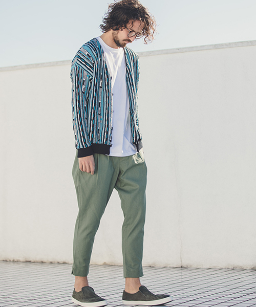 ANGENEHM(アンゲネーム)の「mcg2414-ドルマン変形ストライプカーディガン(カーディガン/ボレロ・メンズ・レッド/ブルー・S/M/L)」の13枚目の写真