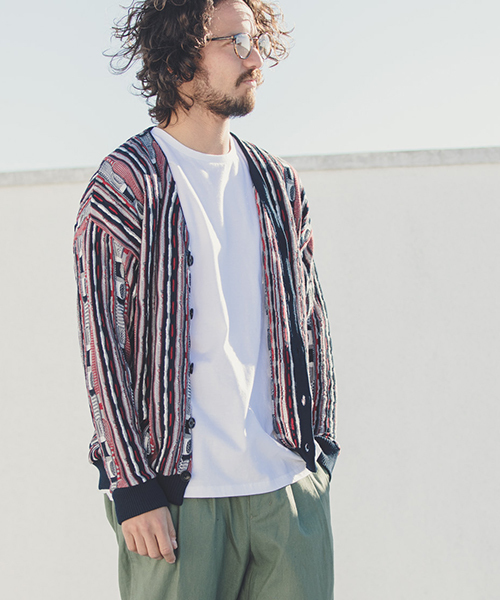 ANGENEHM(アンゲネーム)の「mcg2414-ドルマン変形ストライプカーディガン(カーディガン/ボレロ・メンズ・レッド/ブルー・S/M/L)」の14枚目の写真