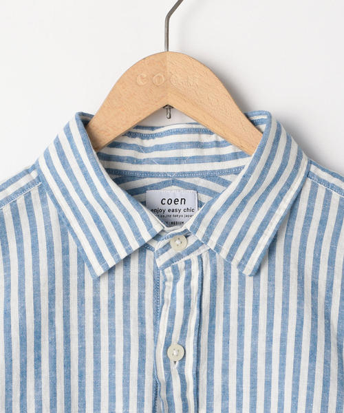 coen（コーエン）の「【GO OUT6月号掲載】綿麻ストライプレギュラーカラーシャツ（シャツ/ブラウス・メンズ・ネイビー/ケリー/ライラック・LARGE/SMALL/MEDIUM/X-LARGE）」の12枚目の写真