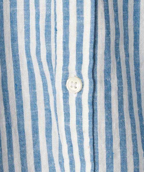 coen（コーエン）の「【GO OUT6月号掲載】綿麻ストライプレギュラーカラーシャツ（シャツ/ブラウス・メンズ・ネイビー/ケリー/ライラック・LARGE/SMALL/MEDIUM/X-LARGE）」の8枚目の写真