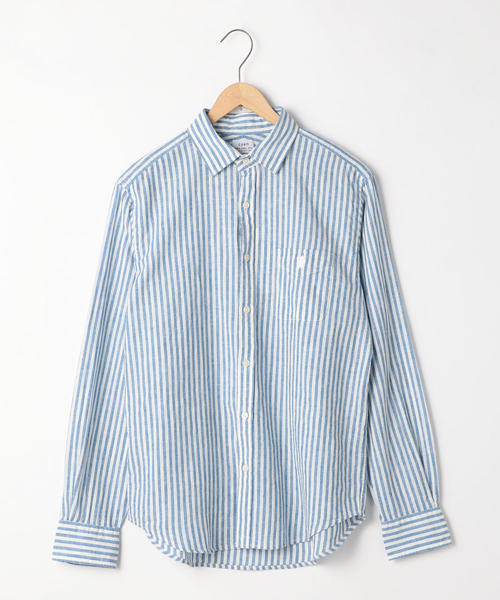 coen（コーエン）の「【GO OUT6月号掲載】綿麻ストライプレギュラーカラーシャツ（シャツ/ブラウス・メンズ・ネイビー/ケリー/ライラック・LARGE/SMALL/MEDIUM/X-LARGE）」の15枚目の写真