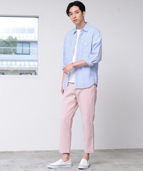 coen（コーエン）の「【GO OUT6月号掲載】綿麻ストライプレギュラーカラーシャツ（シャツ/ブラウス・メンズ・ネイビー/ケリー/ライラック・LARGE/SMALL/MEDIUM/X-LARGE）」の20枚目の写真