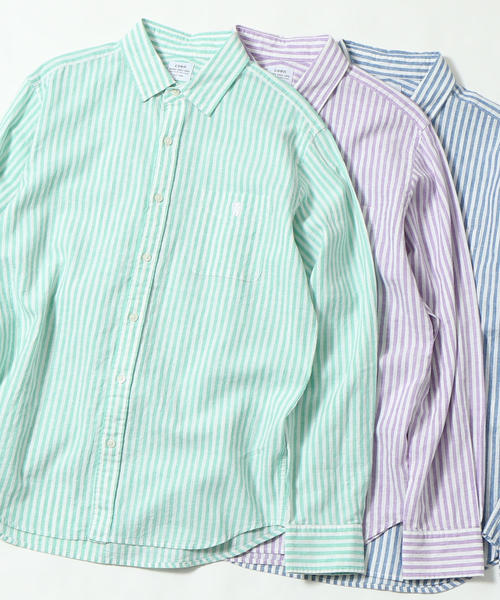 coen（コーエン）の「【GO OUT6月号掲載】綿麻ストライプレギュラーカラーシャツ（シャツ/ブラウス・メンズ・ネイビー/ケリー/ライラック・LARGE/SMALL/MEDIUM/X-LARGE）」の22枚目の写真