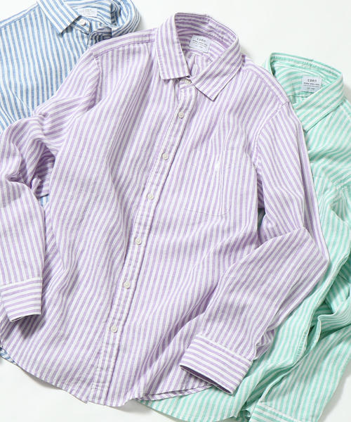 coen（コーエン）の「【GO OUT6月号掲載】綿麻ストライプレギュラーカラーシャツ（シャツ/ブラウス・メンズ・ネイビー/ケリー/ライラック・LARGE/SMALL/MEDIUM/X-LARGE）」の17枚目の写真