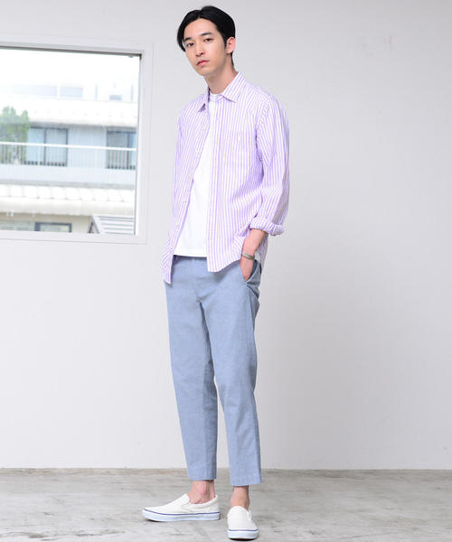 coen（コーエン）の「【GO OUT6月号掲載】綿麻ストライプレギュラーカラーシャツ（シャツ/ブラウス・メンズ・ネイビー/ケリー/ライラック・LARGE/SMALL/MEDIUM/X-LARGE）」の18枚目の写真
