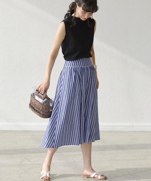 green label relaxing(グリーンレーベルリラクシング)の「CFC サッカーストライプ スカート(スカート・レディース・ライトブルー/コバルトブルー・38/36)」の3枚目の写真