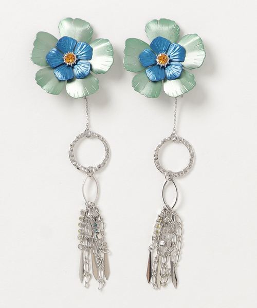 チャイハネ（チャイハネ）の「【チャイハネ】カラフルフラワーメタルフリンジピアス（ピアス（両耳用）・レディース・ピンク/イエロー/ブルー・FREE）」の8枚目の写真