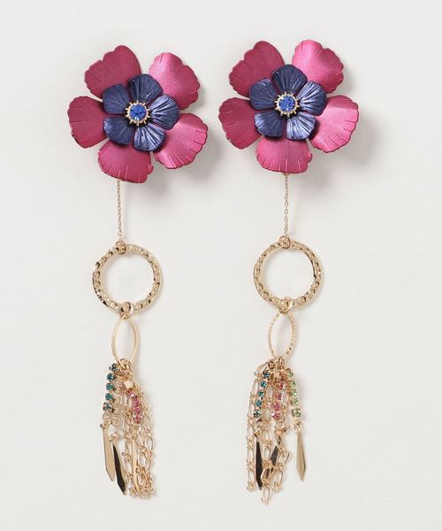 チャイハネ（チャイハネ）の「【チャイハネ】カラフルフラワーメタルフリンジピアス（ピアス（両耳用）・レディース・ピンク/イエロー/ブルー・FREE）」の4枚目の写真