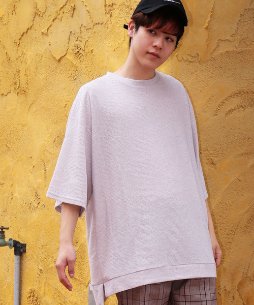 revertical(リバーティカル)の「ワッフル素材 半袖 ビッグシルエット Tシャツ(Tシャツ/カットソー・メンズ・ピンク/グレー/ブルー/ミント/ホワイト/ブラック・L/M)」の2枚目の写真