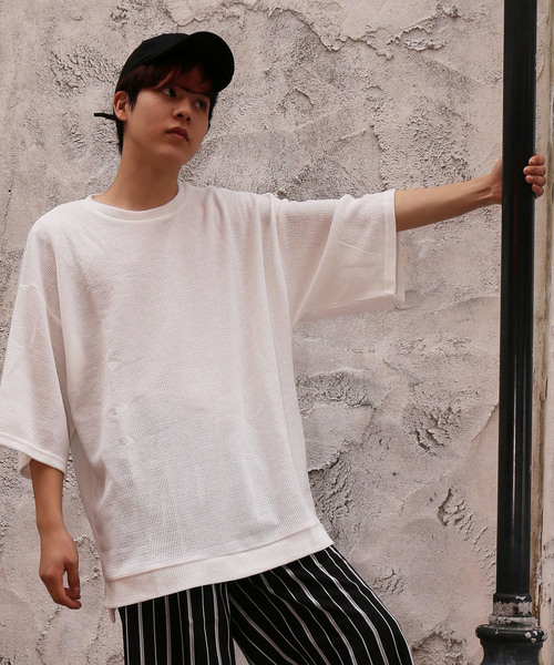 revertical(リバーティカル)の「ワッフル素材 半袖 ビッグシルエット Tシャツ(Tシャツ/カットソー・メンズ・ピンク/グレー/ブルー/ミント/ホワイト/ブラック・L/M)」の1枚目の写真