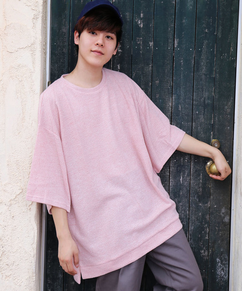 revertical(リバーティカル)の「ワッフル素材 半袖 ビッグシルエット Tシャツ(Tシャツ/カットソー・メンズ・ピンク/グレー/ブルー/ミント/ホワイト/ブラック・L/M)」の6枚目の写真