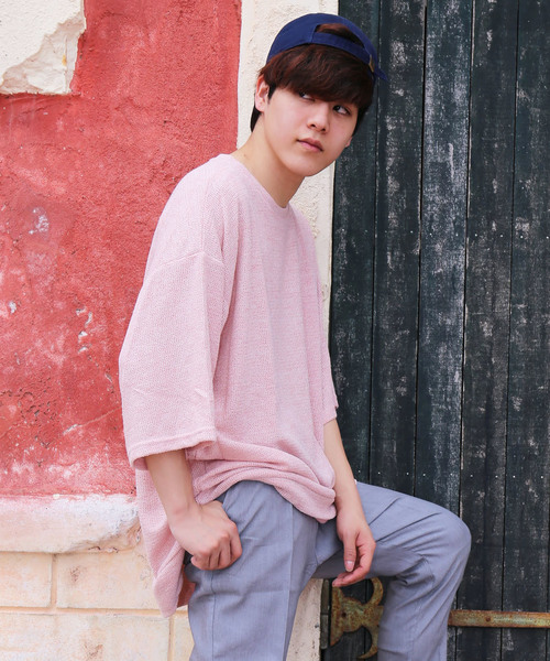 revertical(リバーティカル)の「ワッフル素材 半袖 ビッグシルエット Tシャツ(Tシャツ/カットソー・メンズ・ピンク/グレー/ブルー/ミント/ホワイト/ブラック・L/M)」の8枚目の写真