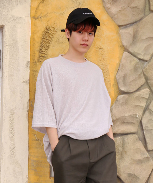 revertical(リバーティカル)の「ワッフル素材 半袖 ビッグシルエット Tシャツ(Tシャツ/カットソー・メンズ・ピンク/グレー/ブルー/ミント/ホワイト/ブラック・L/M)」の7枚目の写真