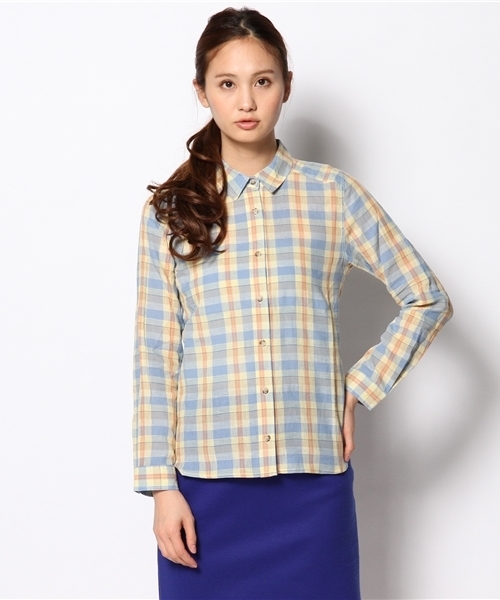 Ray BEAMS(レイビームス)の「○Ray BEAMS / コットンリネン チェックレギュラーシャツ(シャツ/ブラウス・レディース・ダークブラウン/ピンク/ライトブルー・1/0)」の12枚目の写真