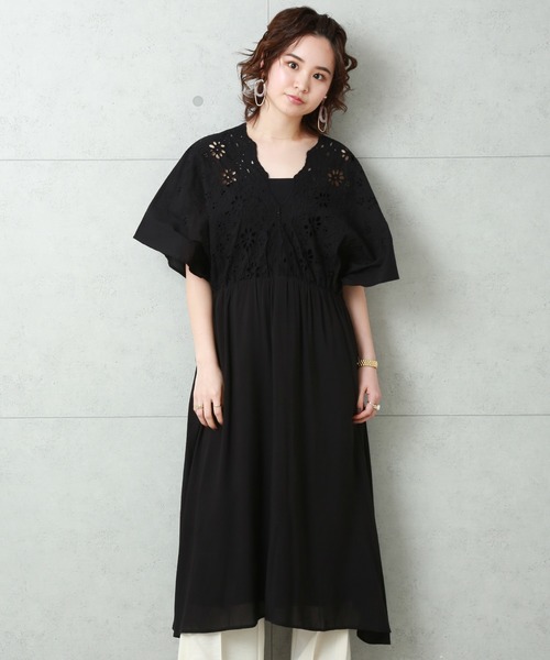 n'ee-ne（ネーネ）の「コットンスカラップワンピース（ワンピース・レディース・オフホワイト/ブラック・L/LL/M）」の5枚目の写真