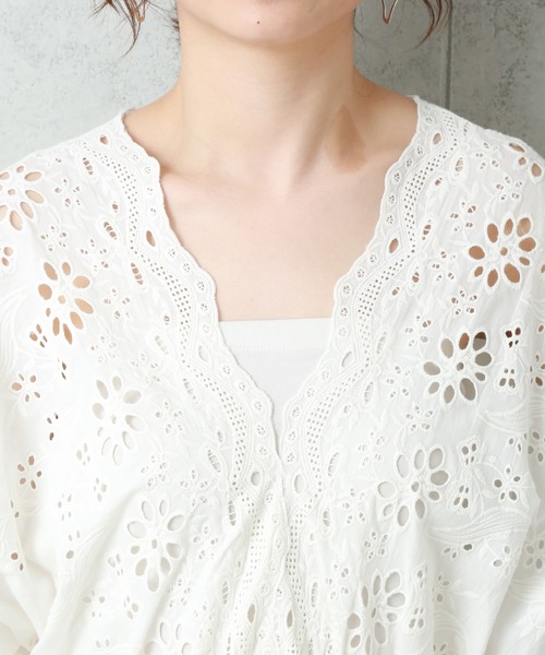 n'ee-ne（ネーネ）の「コットンスカラップワンピース（ワンピース・レディース・オフホワイト/ブラック・L/LL/M）」の11枚目の写真