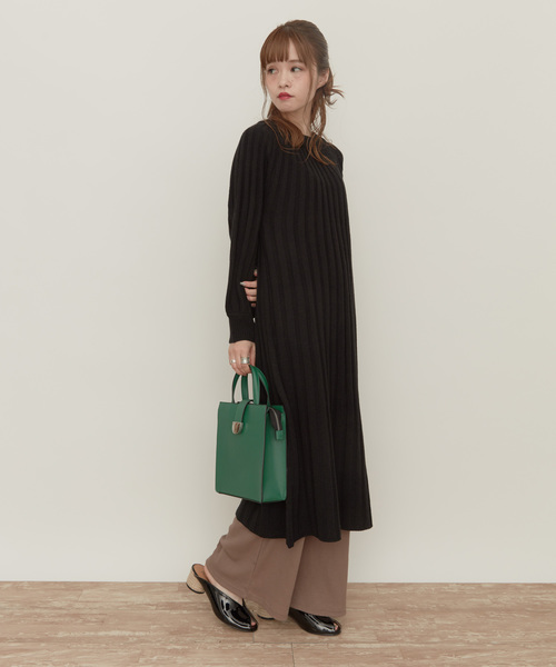 Earth Earth ワンピース Music Ecology アースミュージックアンドエコロジー のファッション ワンピース リブ求心編みニット ワンピース ワンピース