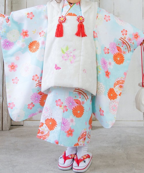 KYOETSU（キョウエツ）の「被布セット 二部式 セパレート 三歳 4点セット くすみ (  着物 + 被布 + 伊達衿 + 巾着 )（着物・キッズ・ブラック系その他/イエロー系その他/ピンク系その他/レッド系その他/ピンク系その他2/ピンク系その他3/レッド系その他2/ブルー系その他/その他1/その他2/その他3/その他6/その他4/その他5・90-100cm）」の3枚目の写真