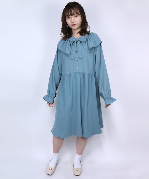 ParAvion + Petit Standard(パラビオンスタンダードプチ)の「ギャザー衿ワンピース(ワンピース)」|グリーン