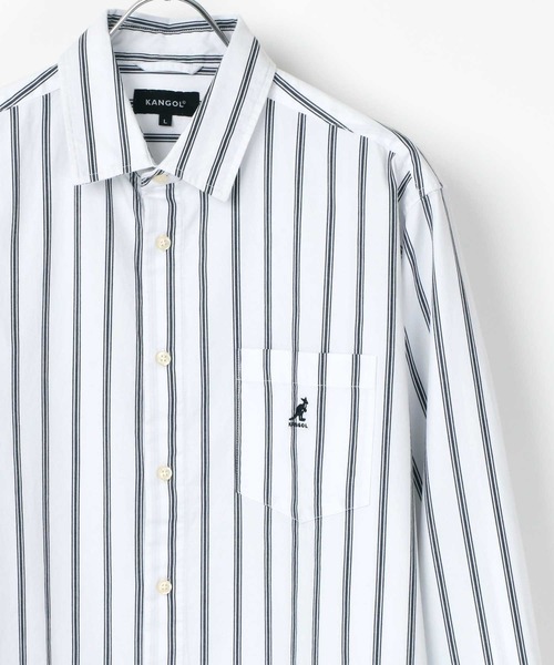 KANGOL(カンゴール)の「KANGOL/カンゴール コットン 無地 ストライプ レギュラーカラーシャツ(シャツ/ブラウス・メンズ・ホワイト/ネイビー/ベージュ/ブルー系その他/ベージュ系その他/ホワイト系その他/ワイン/ブラウン系その他/ブラック・M/L/XL)」の3枚目の写真