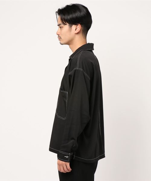 JUNRED(ジュンレッド)の「ポリツイルオーバーステッチシャツ(シャツ/ブラウス・メンズ・ブラウン/ブラック/ベージュ・M/L/LL)」の4枚目の写真