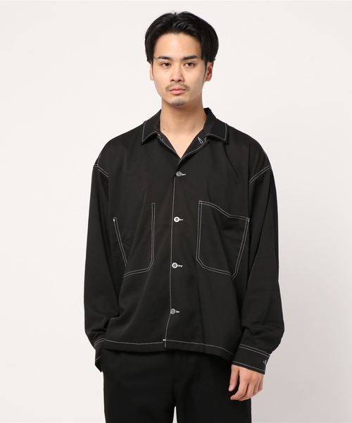 JUNRED(ジュンレッド)の「ポリツイルオーバーステッチシャツ(シャツ/ブラウス・メンズ・ブラウン/ブラック/ベージュ・M/L/LL)」の8枚目の写真