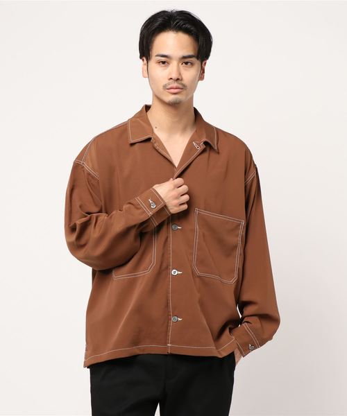 JUNRED(ジュンレッド)の「ポリツイルオーバーステッチシャツ(シャツ/ブラウス・メンズ・ブラウン/ブラック/ベージュ・M/L/LL)」の7枚目の写真