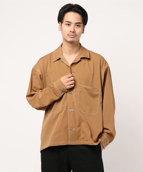 JUNRED(ジュンレッド)の「ポリツイルオーバーステッチシャツ(シャツ/ブラウス・メンズ・ブラウン/ブラック/ベージュ・M/L/LL)」の6枚目の写真