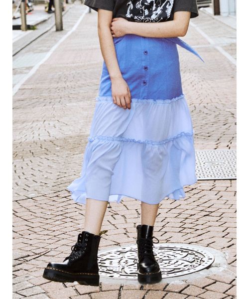 jouetie（ジュエティ）の「フロントボタンシースルースカート（スカート・レディース・アイボリー/ブラック/ミント/ブルー・MEDIUM）」の4枚目の写真